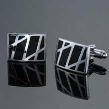 Load image into Gallery viewer, Copper quality enamel square stripes gold silver black flower cufflinks Top brand men's French shirt cufflinks
